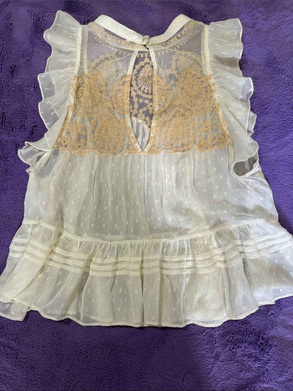 Free People Ivory Sheer Blouse with Gold Embroidered Yoke - Picture 2 of 5